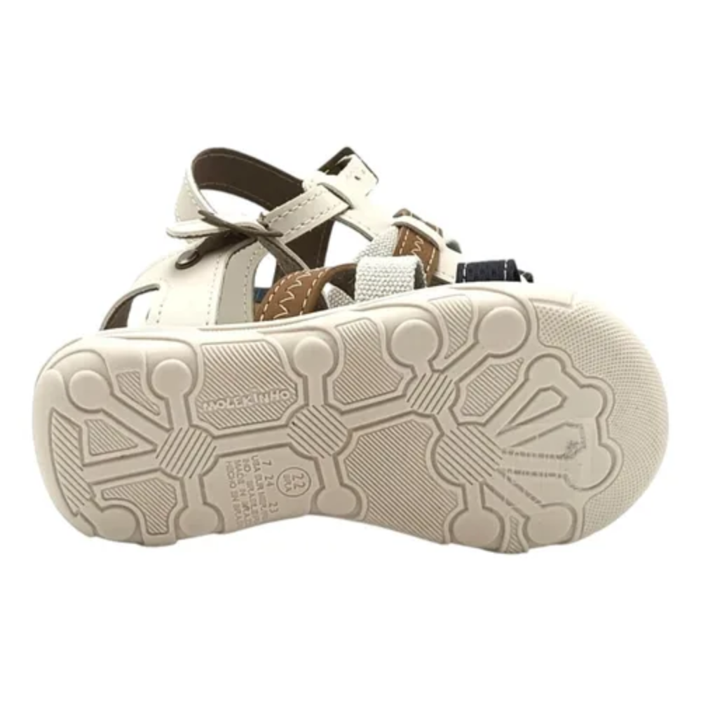 Sandalia Menino Infantil Molekinho Branco Marinho Off White/Caramelo 6