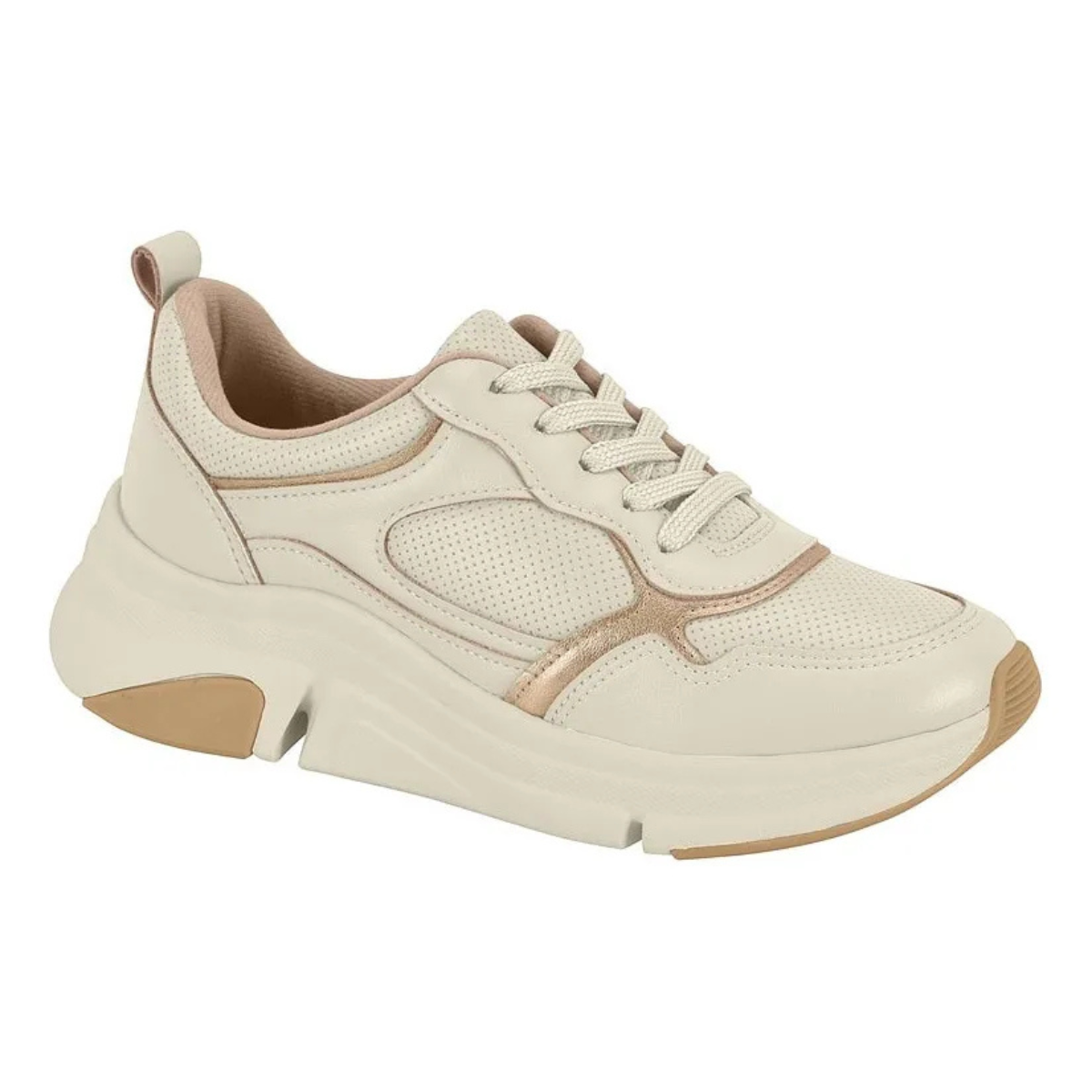 Modare Tenis Feminino Branco Off-Dourado Conforto e Estilo