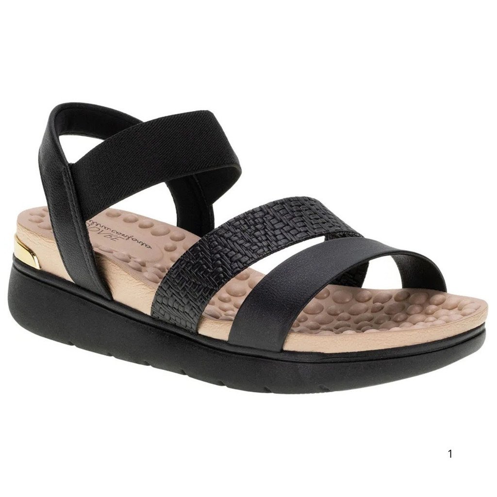 Sandalia Modare Anabela Feminina Conforto Preto