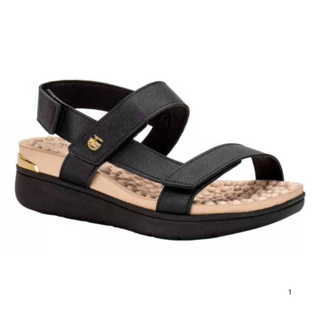 Sandalia Modare Casual Flat Ultraconforto Tiras Ajustaveis Feminina Preta