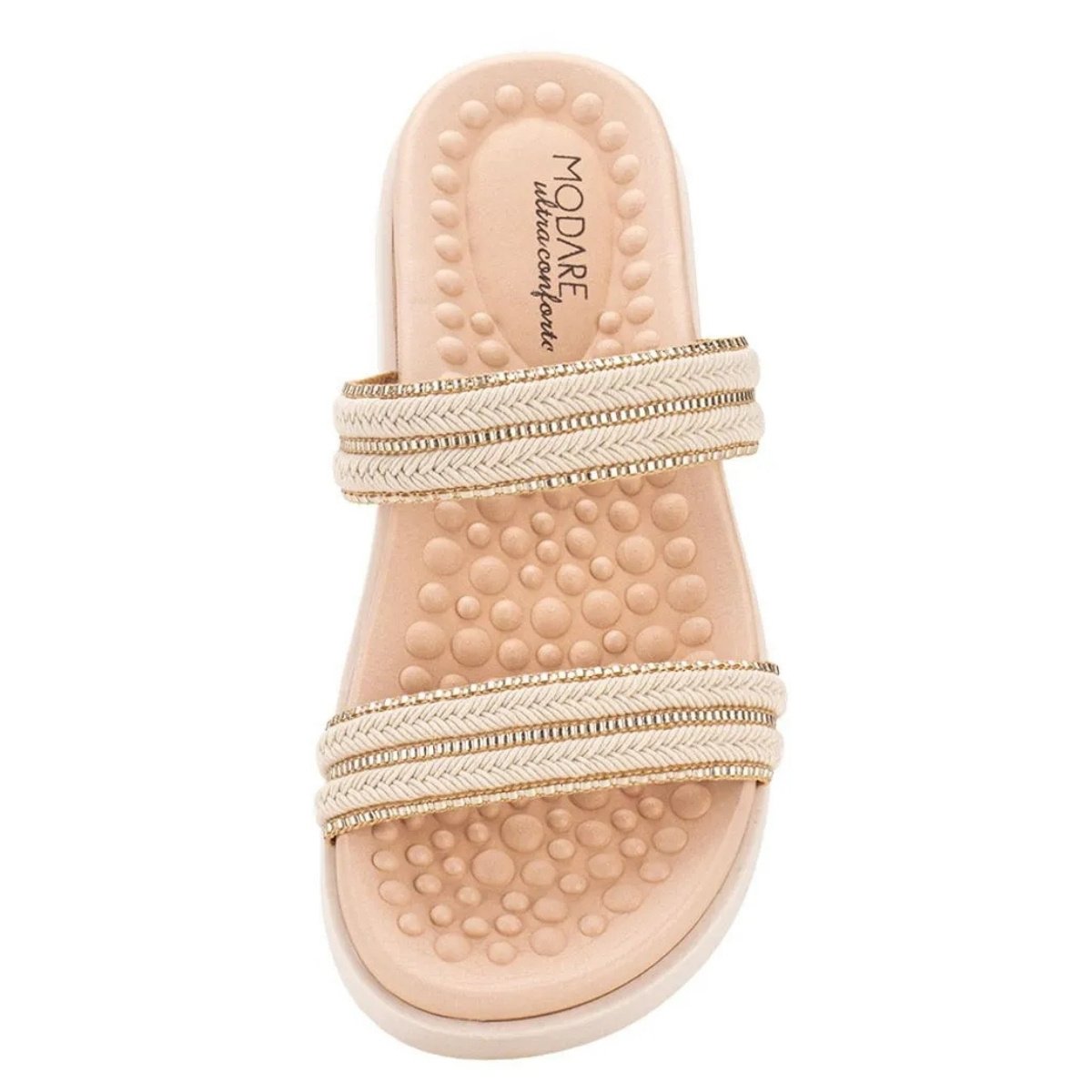 Papete Modare Tiras Strass Elegante Creme Dourado