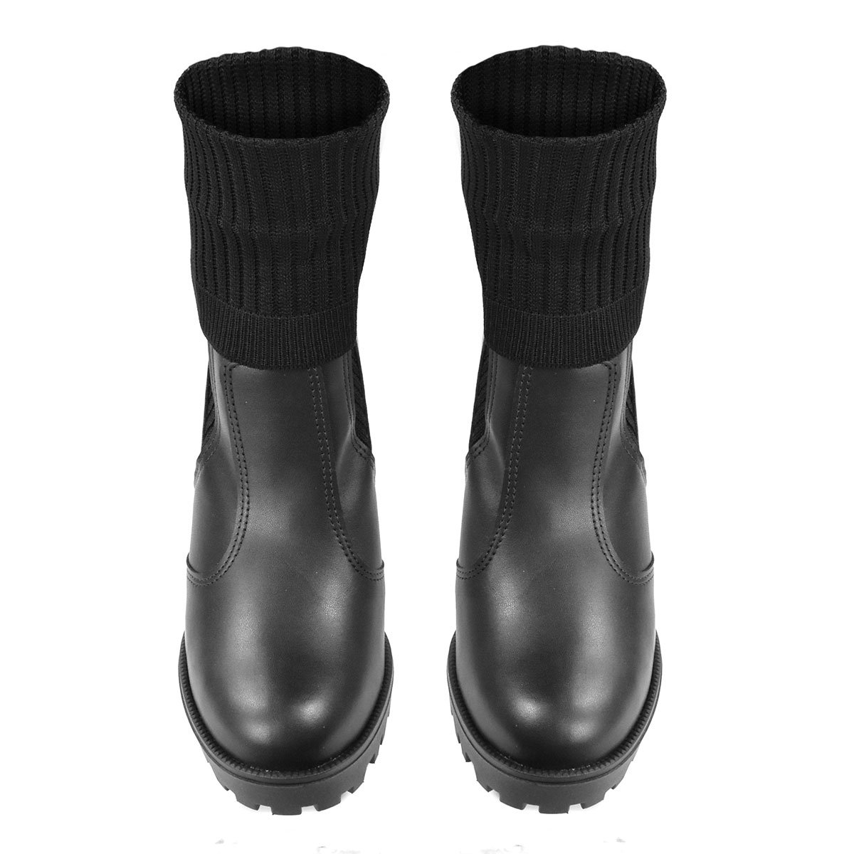 Bota Moleca Salto Bloco Alto Knit Feminina Preta Preto 3