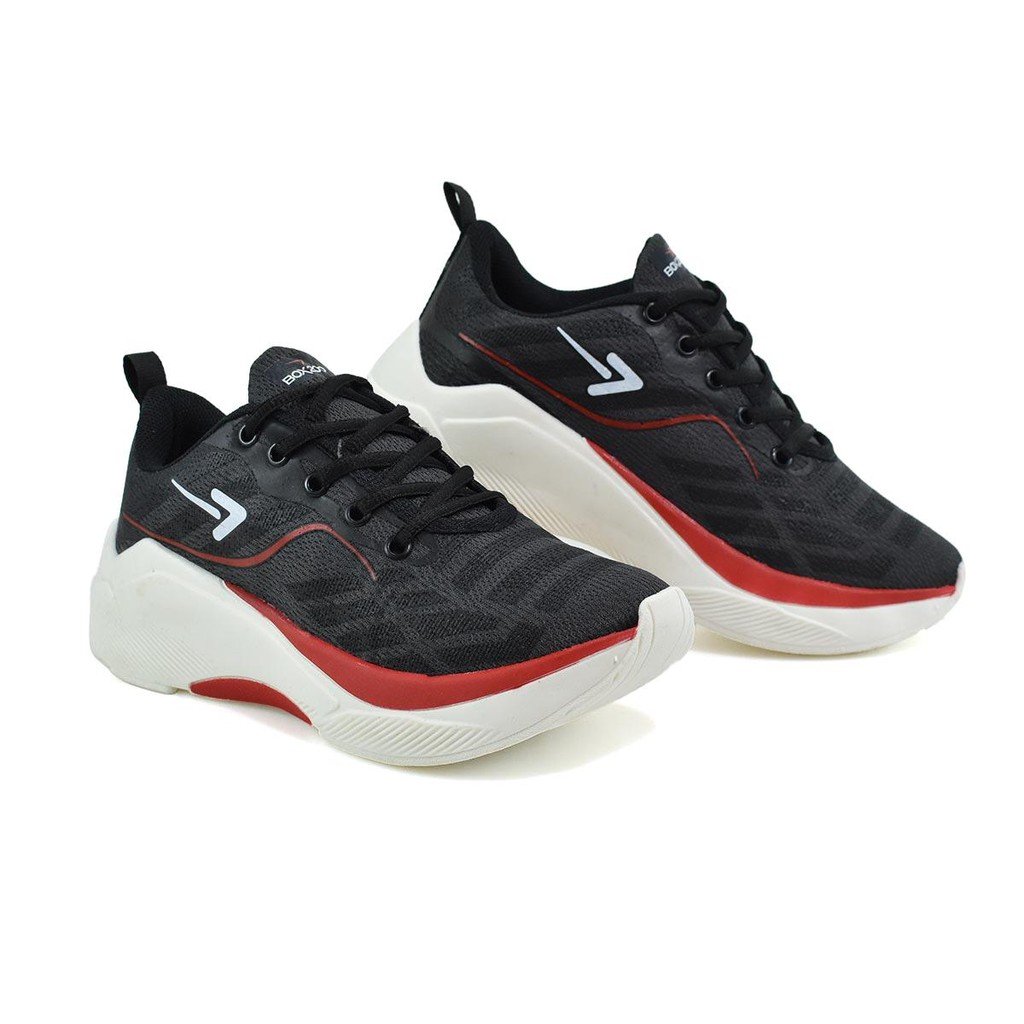Tenis Box 200 Feminino BX2527 Preto Confortavel Estiloso   Preto/Vermelho 2