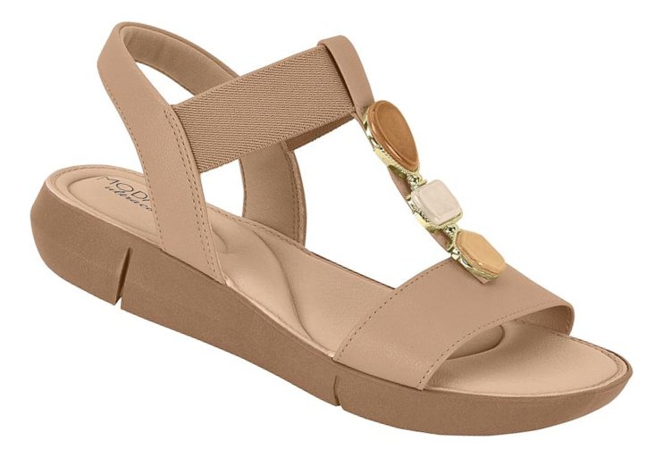 Sandalia Modare Ultraconforto Casual Pedraria Feminina Nude Bege 2