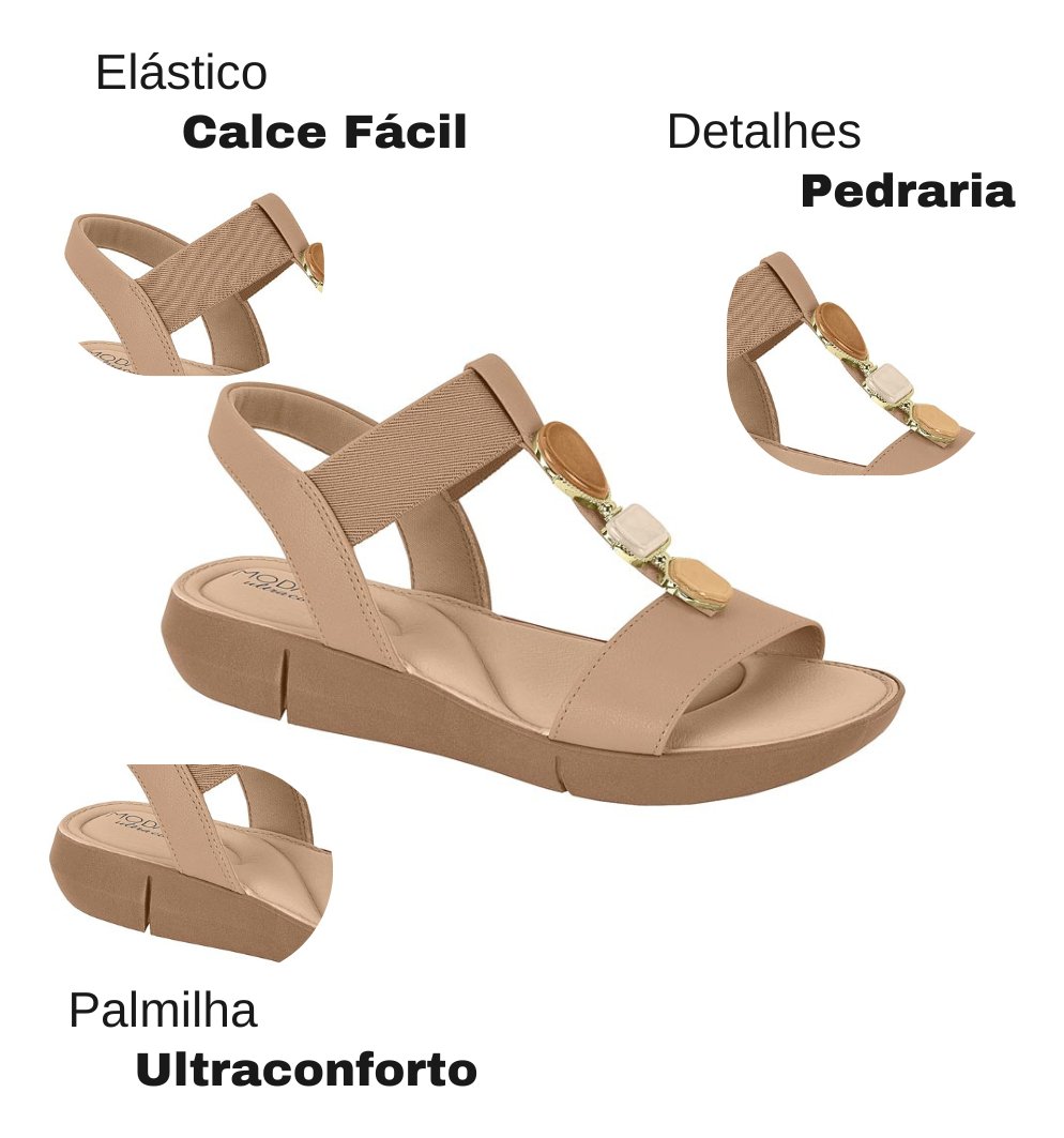 Sandalia Modare Ultraconforto Casual Pedraria Feminina Nude Bege 3