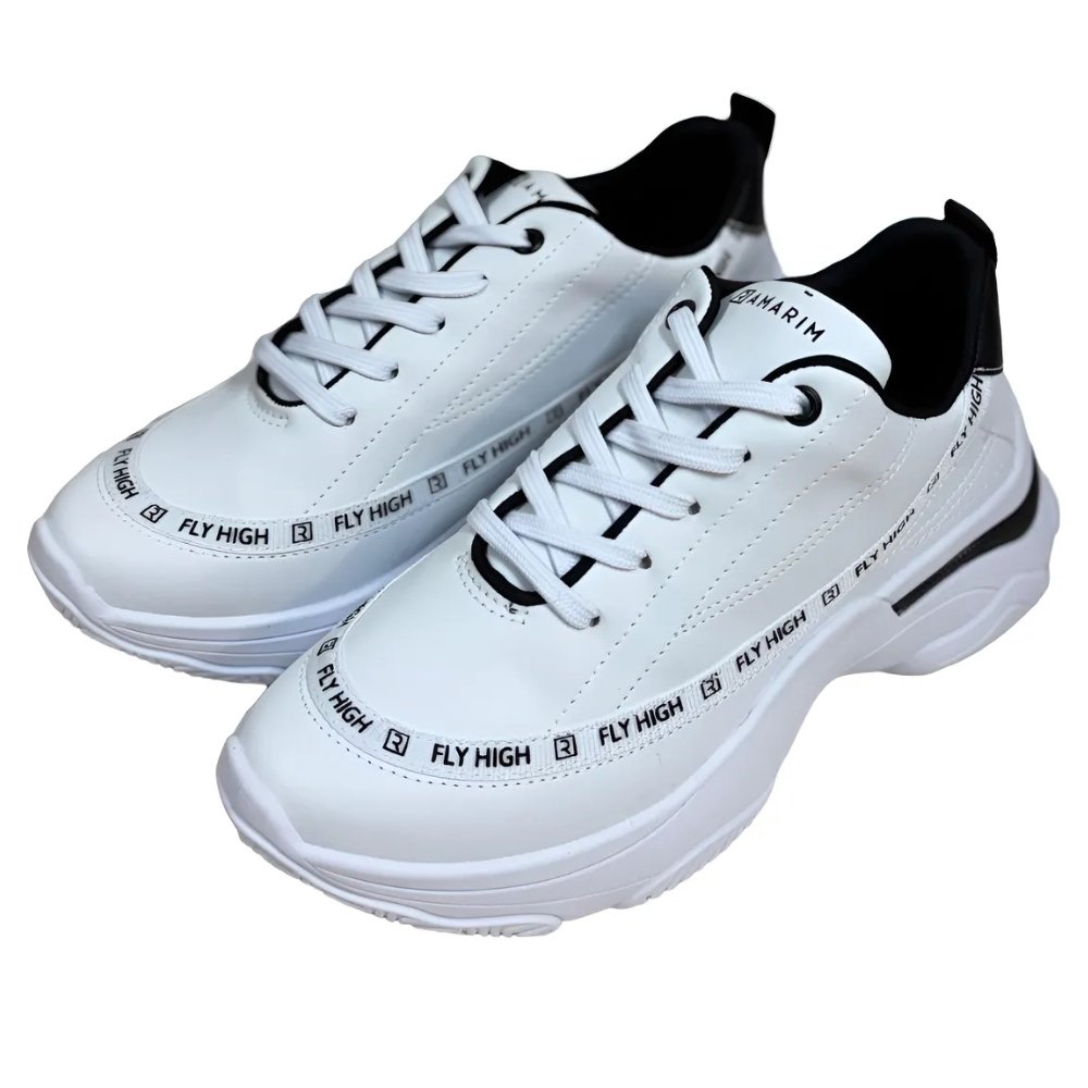 Tenis Ramarim Feminino Branco Casual Solado Alto Confortavel Branco/Preto 5