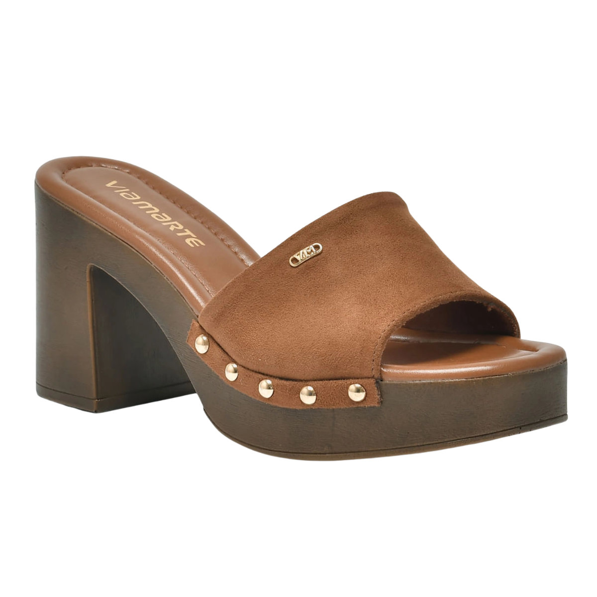 Tamanco Via Marte Caramelo Design Elegante em Camurca