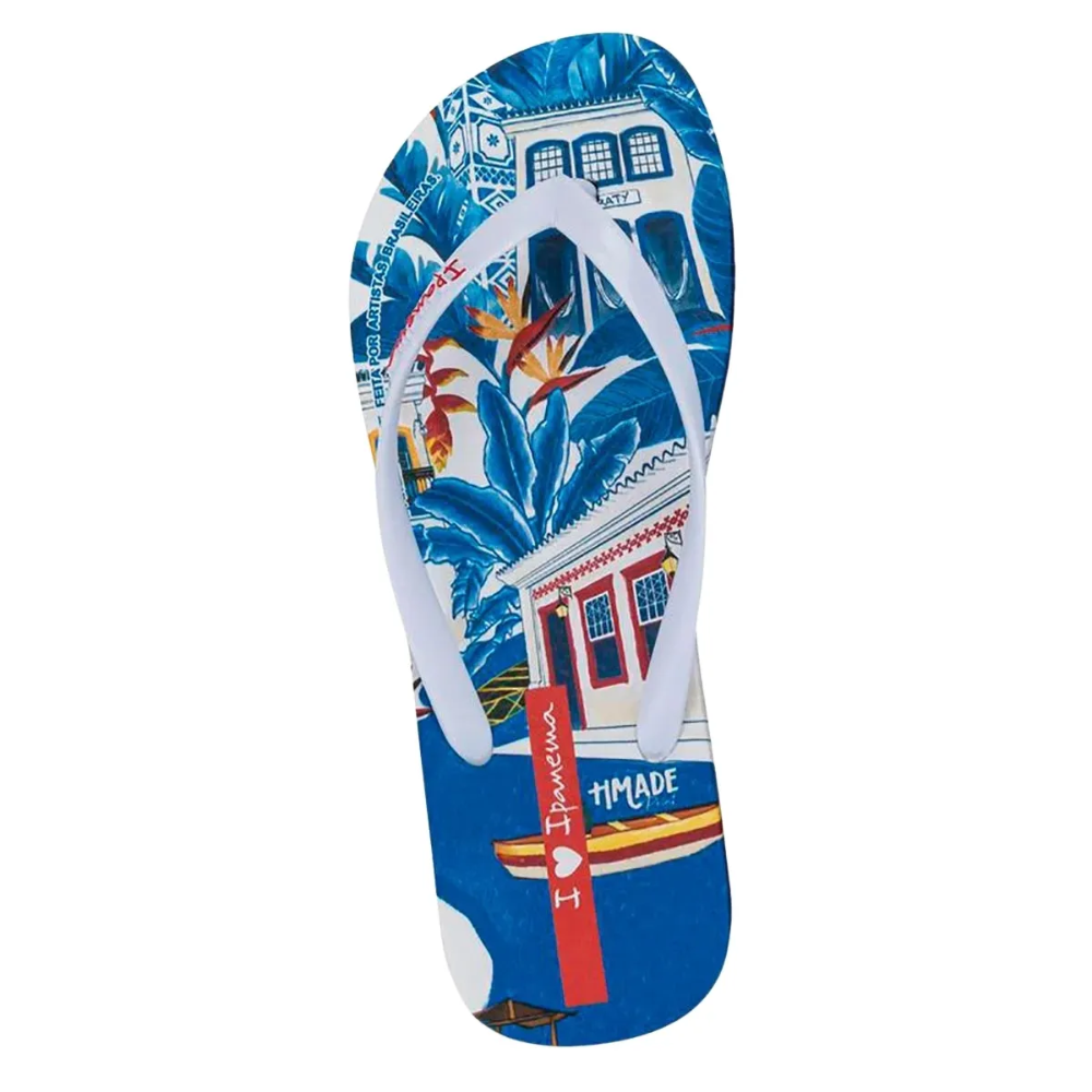 Chinelo Feminino Ipanema Paisagem Estilo Tropical Branco/Azul 2