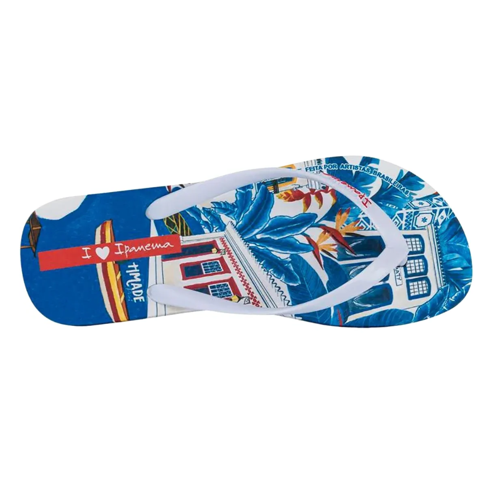 Chinelo Feminino Ipanema Paisagem Estilo Tropical Branco/Azul 3