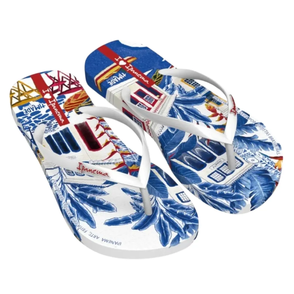 Chinelo Feminino Ipanema Paisagem Estilo Tropical Branco/Azul 4