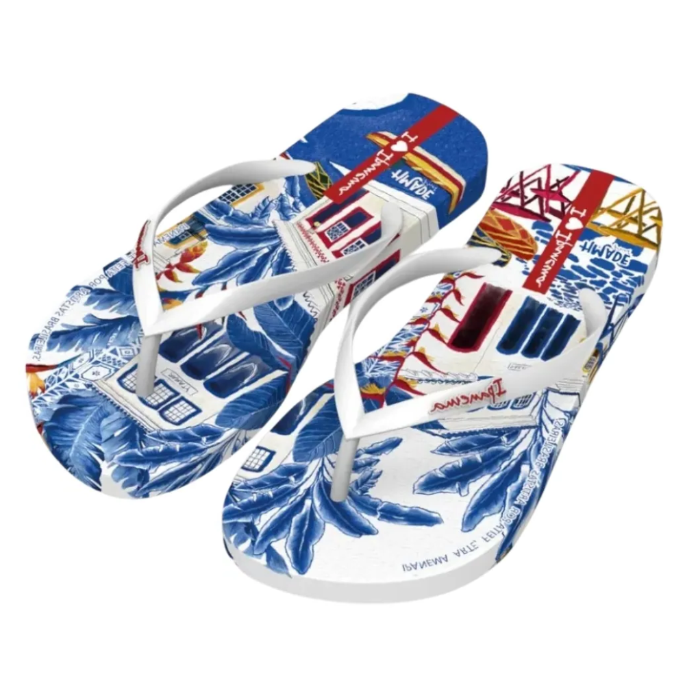 Chinelo Feminino Ipanema Paisagem Estilo Tropical Branco/Azul 5