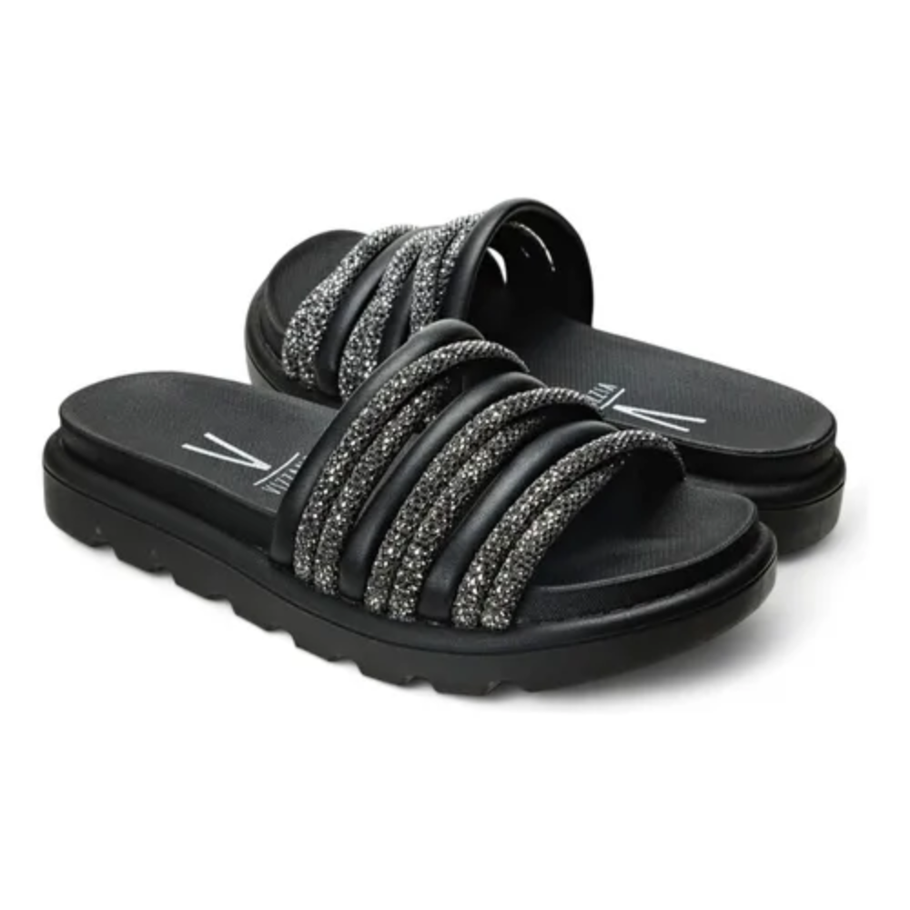 Tamanco Vizzano Tiras Entrelacadas Strass Elegancia Preto 4