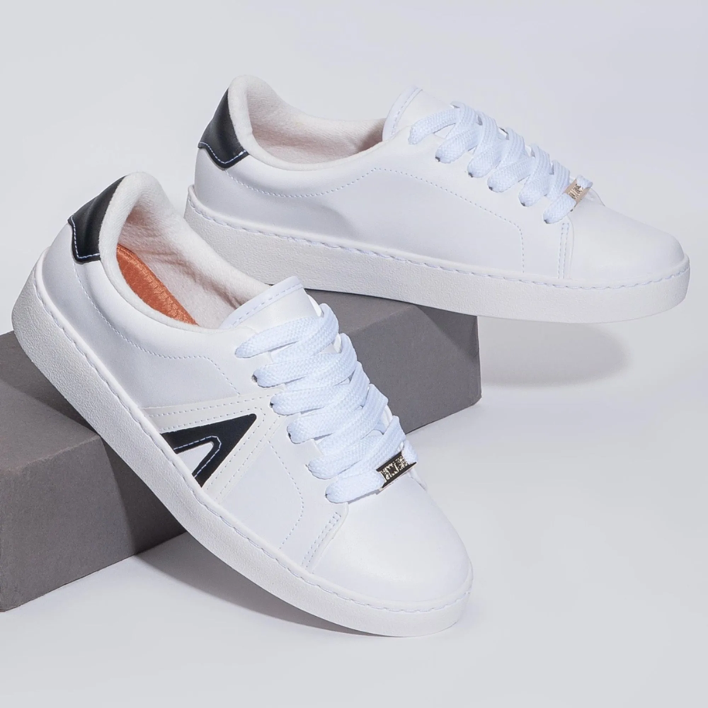 Sapato Casual Feminino Tenis Vizzano Branco  Branco/Preto 2