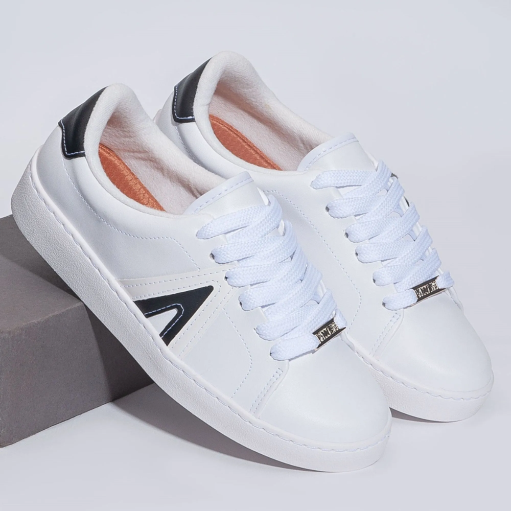 Sapato Casual Feminino Tenis Vizzano Branco  Branco/Preto 3