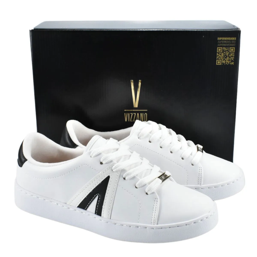 Sapato Casual Feminino Tenis Vizzano Branco  Branco/Preto 5