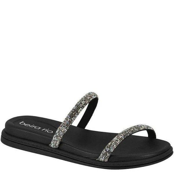 Papete Feminina Beira Rio Preto Tiras Pedraria Strass Conforto