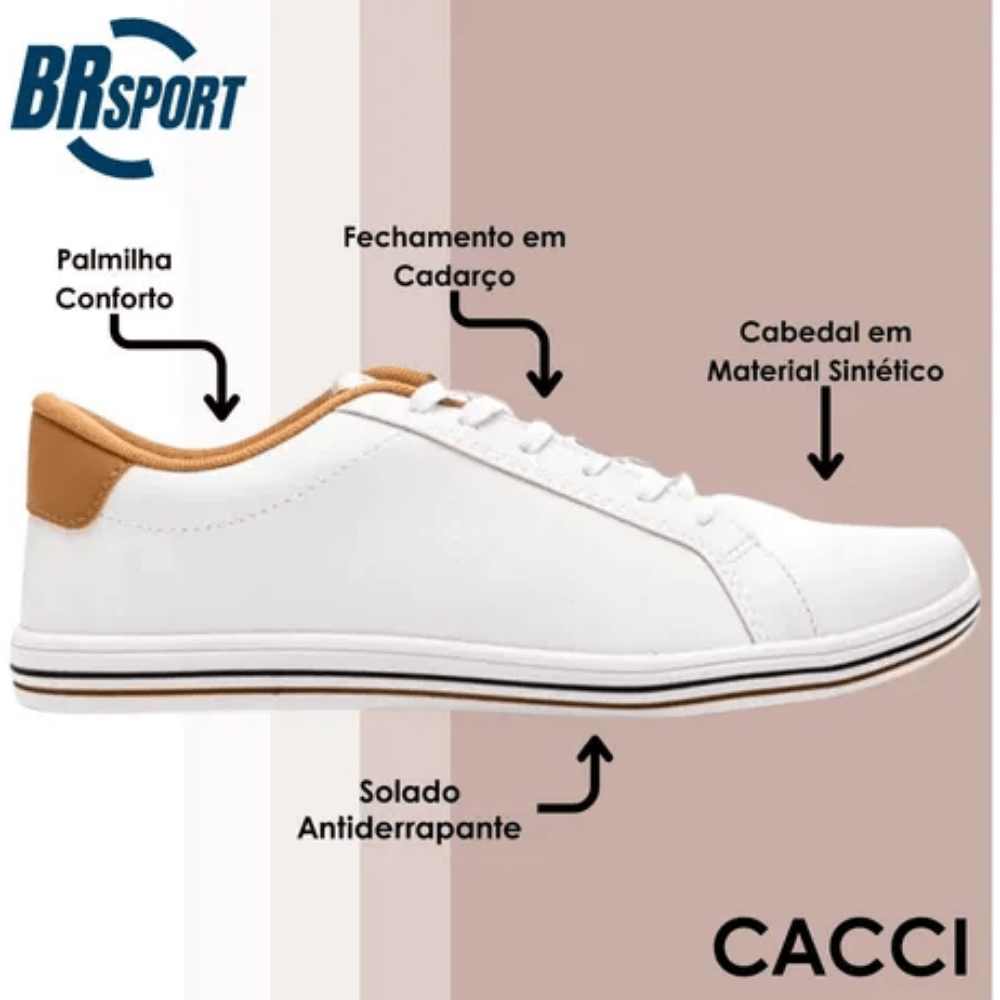 Sapatenis Masculino Branco e Caramelo Casual Confortavel Branco/Caramelo 2