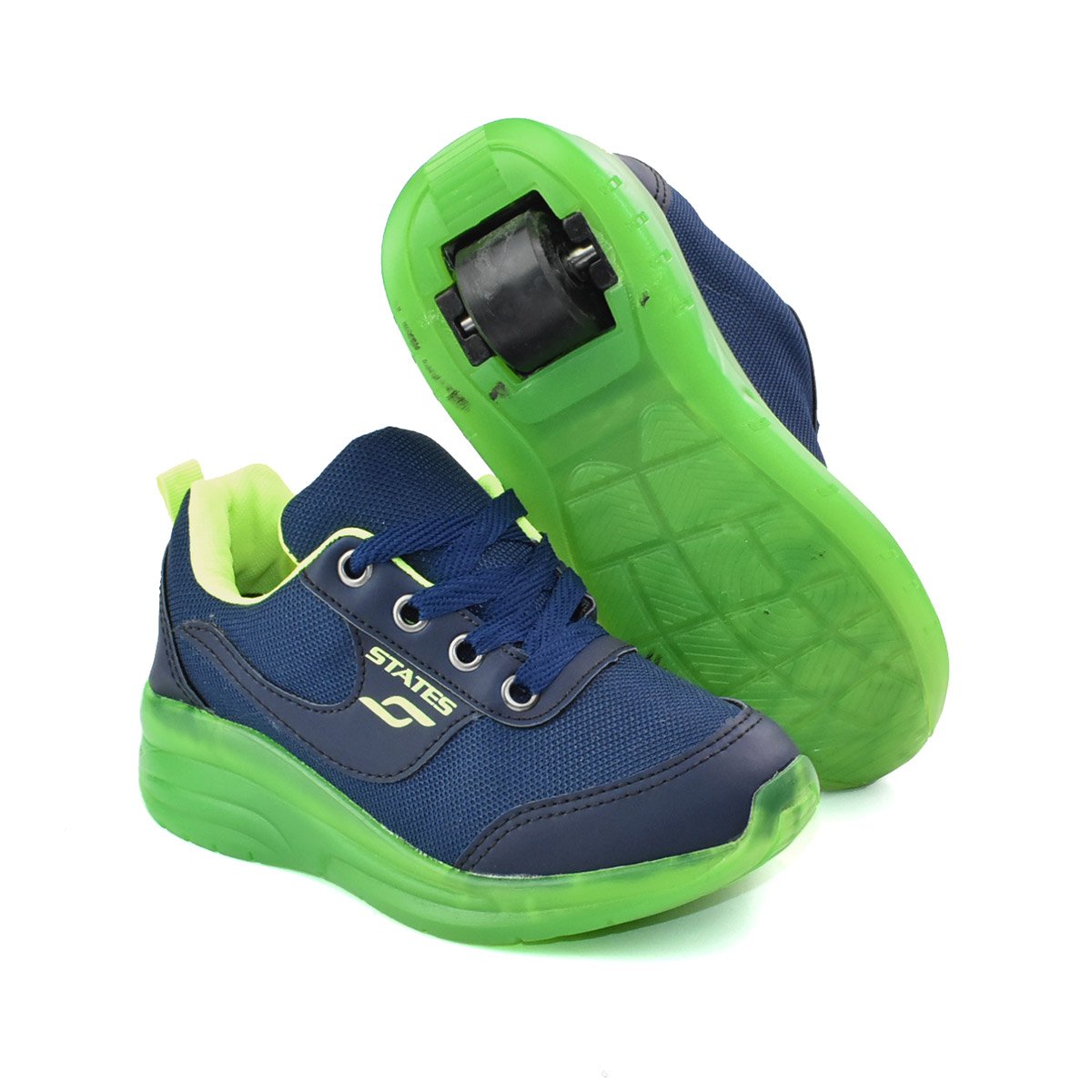Tenis Botinho Meninos Rodinha Removivel Patins Azul Verde Azul Marinho/Verde 2