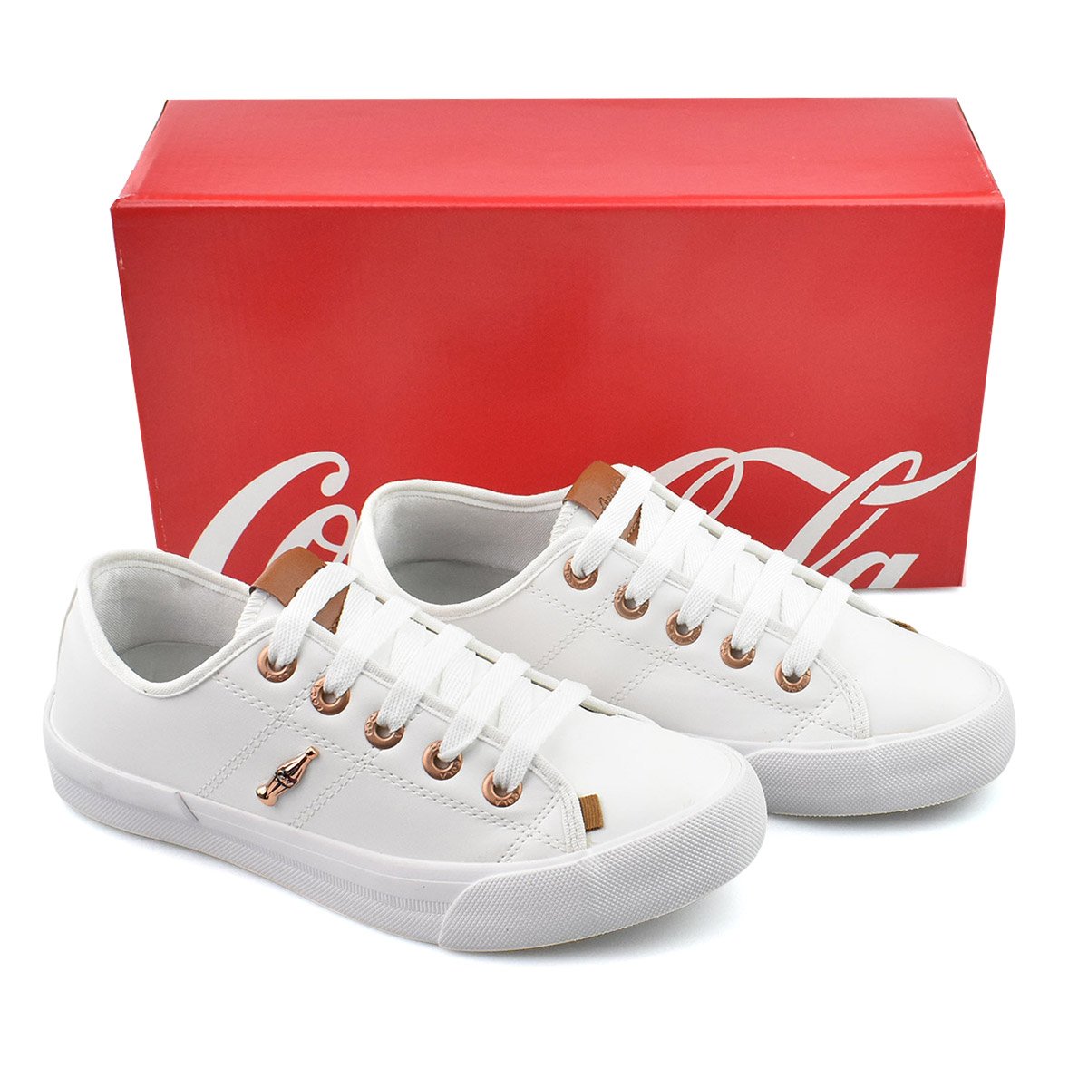 Tenis Coca-Cola Dia a dia Miami Town Suede Feminino Branco Branco 5
