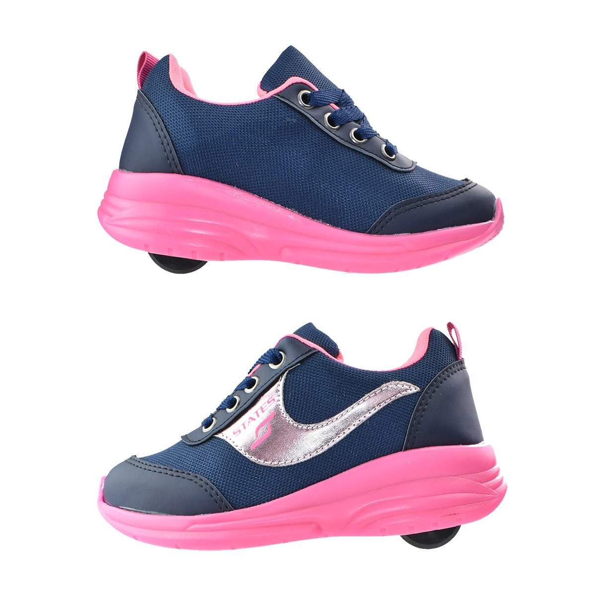Tenis Botinho Meninas Rodinha Removivel Patins Marinho Pink Azul Marinho/Pink 4