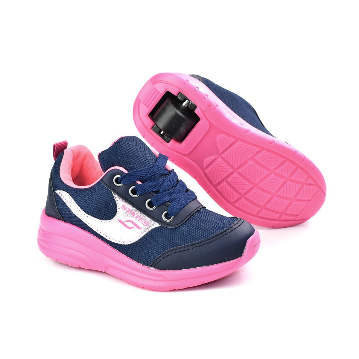 Tenis Botinho Meninas Rodinha Removivel Patins Marinho Pink Azul Marinho/Pink 2