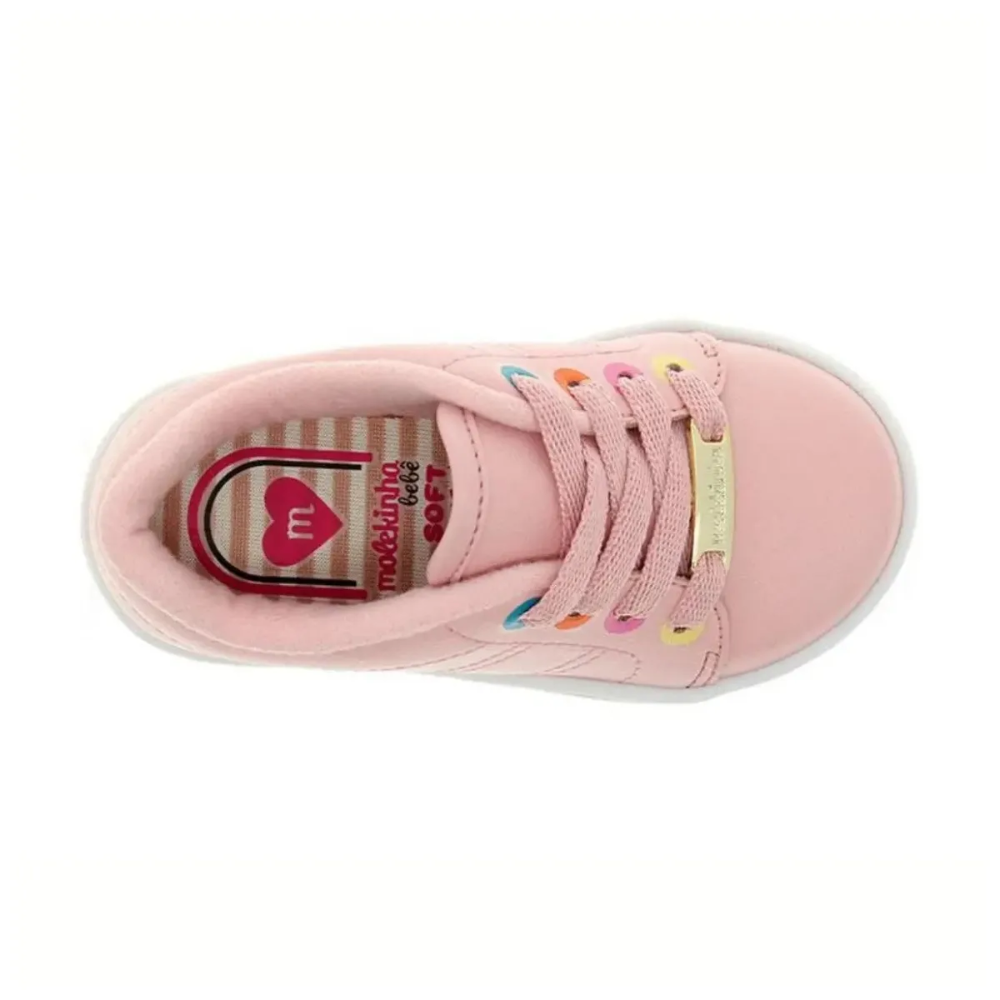 Tenis Molekinha Rosa Coracoes Detalhes Ilhos Meninas Rosa 5