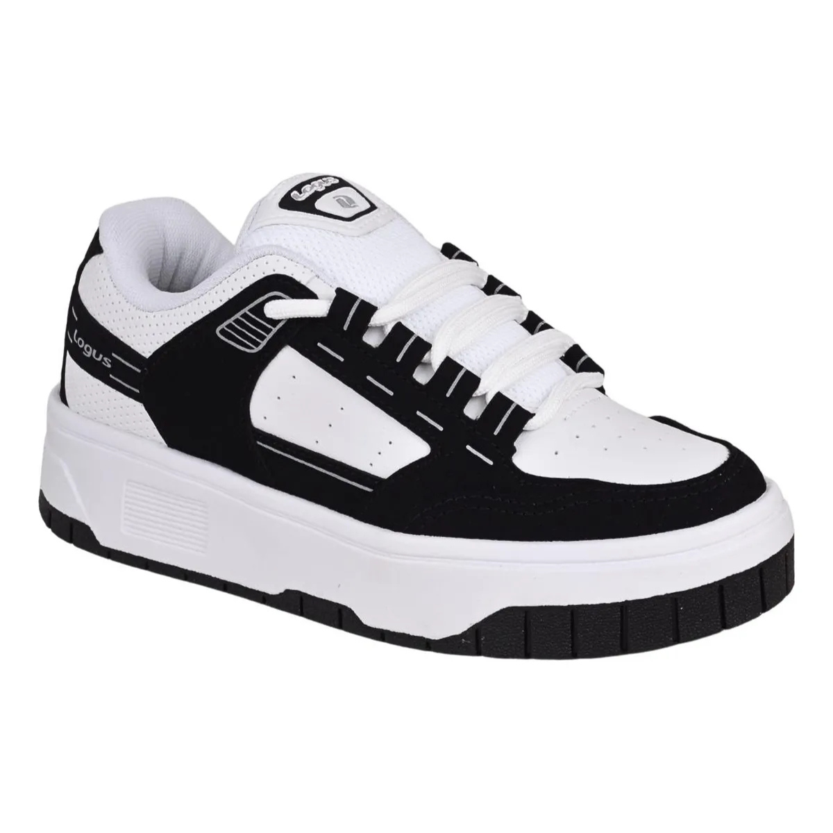Tenis Logus 22570P Branco e Preto Leve e Estiloso
