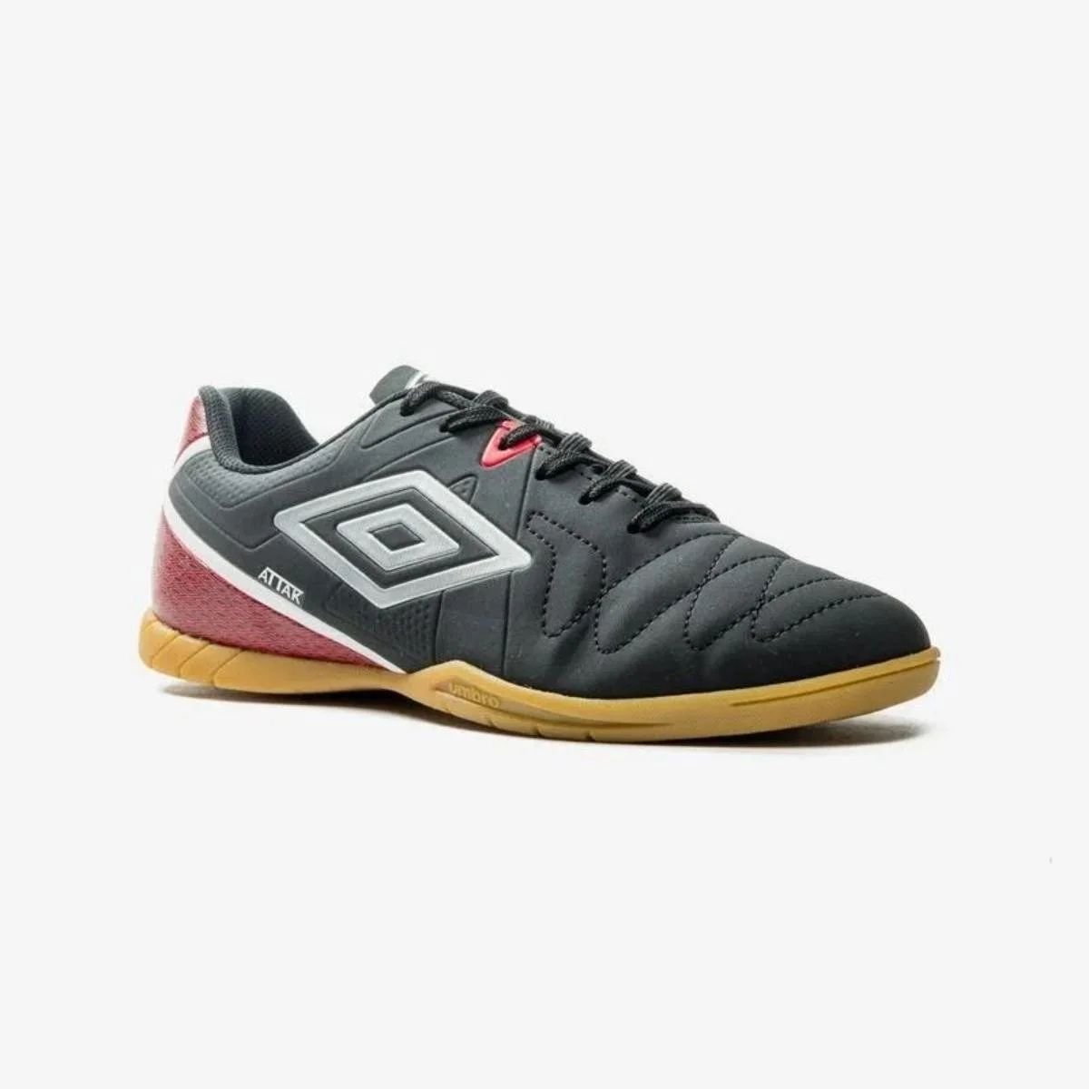 Chuteira Umbro Attak Eternal Futsal Indoor Masculina Preto Prata Vermelho