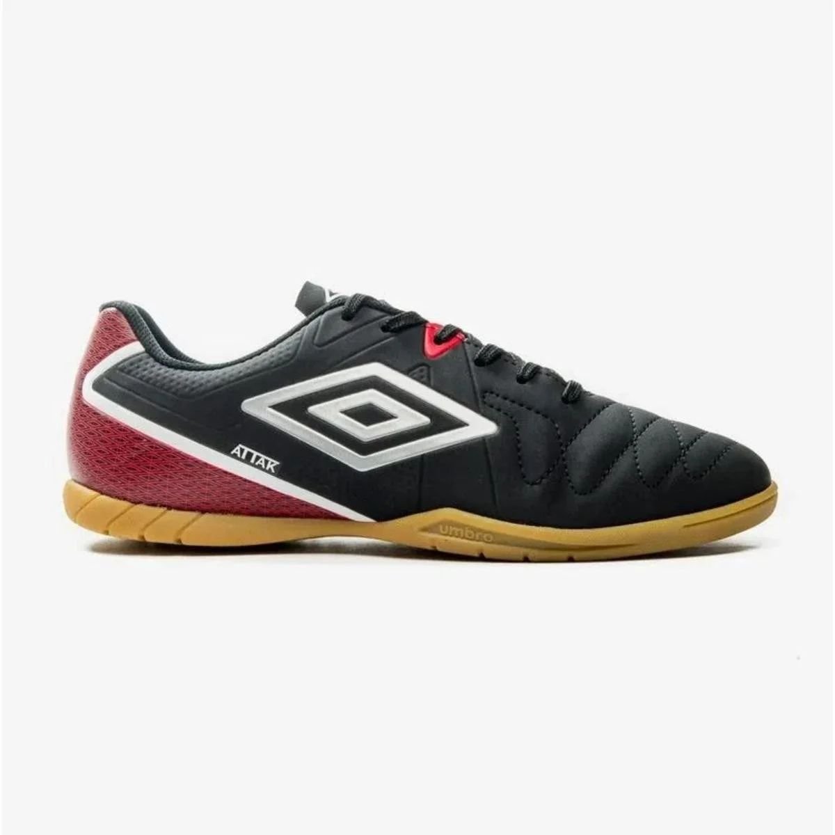Chuteira Umbro Attak Eternal Futsal Indoor Masculina Preto Prata Vermelho Preto 2
