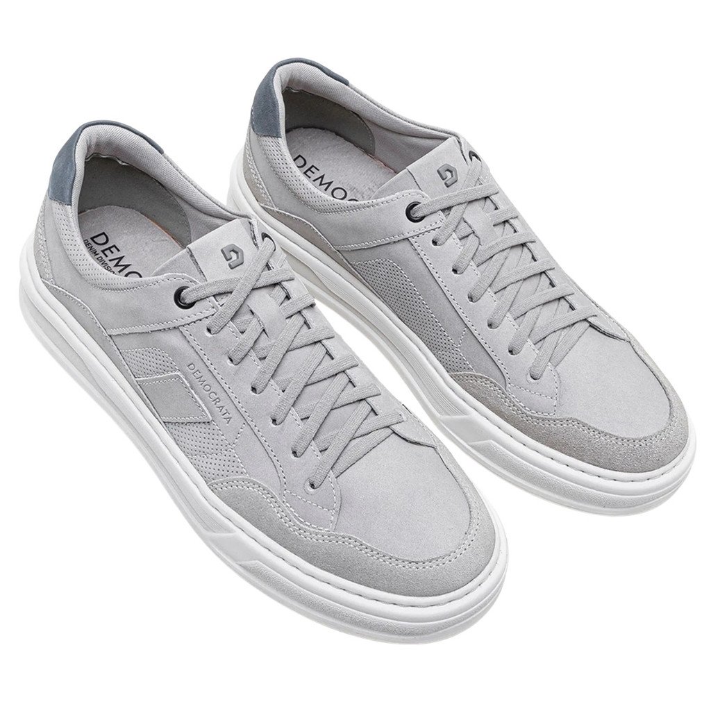 Sapatenis Democrata Masculino Couro Off White Cinza 240801