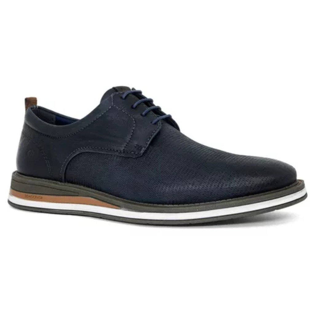 Sapato Democrata Metropolitan Type Couro Azul Navy Cadarco
