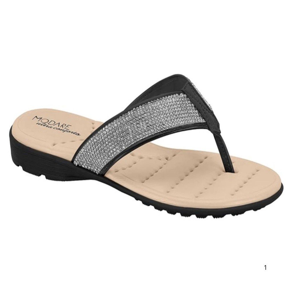 Tamanco Modare Premium Strass Preto Ortopedico Casual