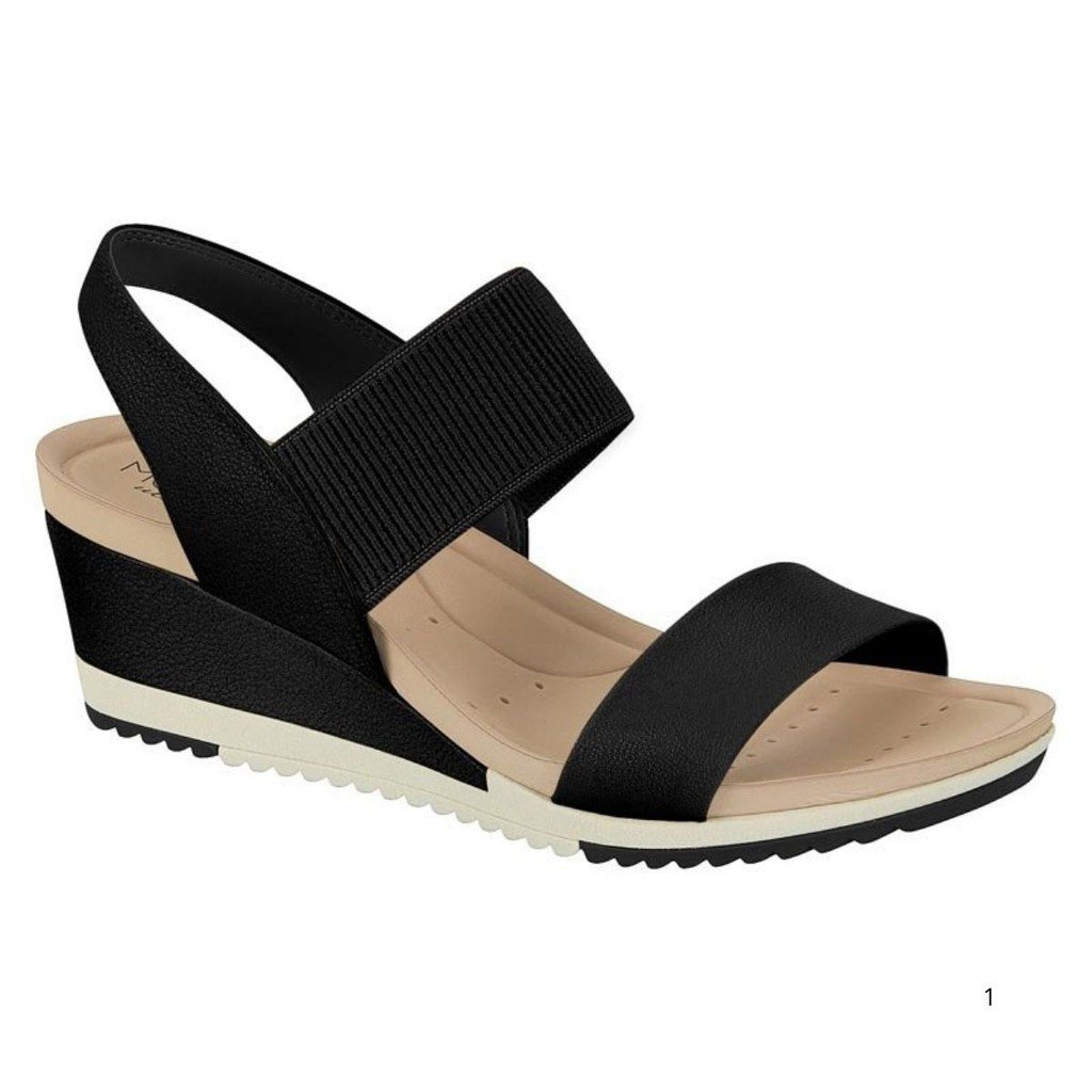 Sandalia Modare Ultraconforto Salto Anabela Medio Feminina Preto