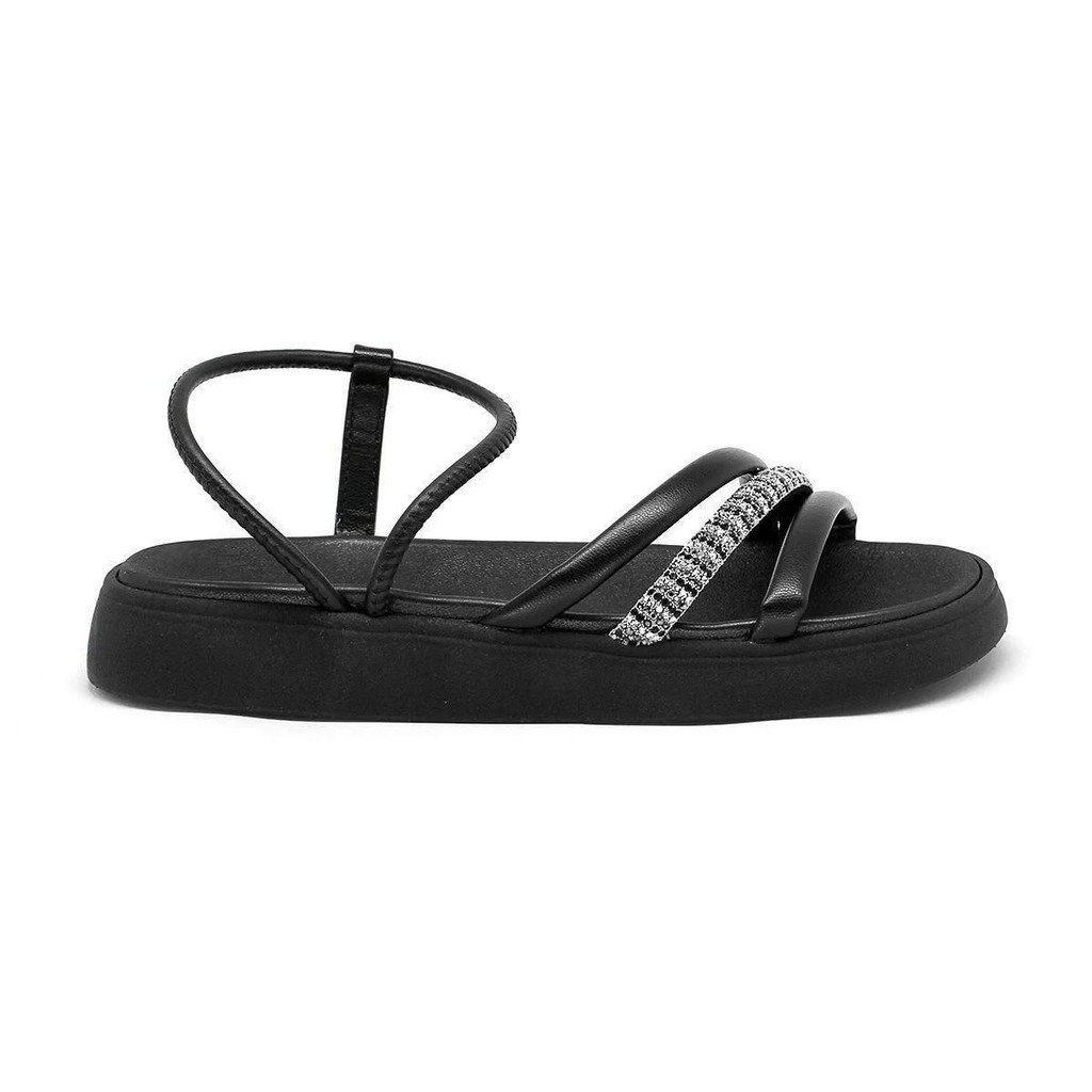 Sandalia Moleca Casual Strass Brilho Feminina Preta