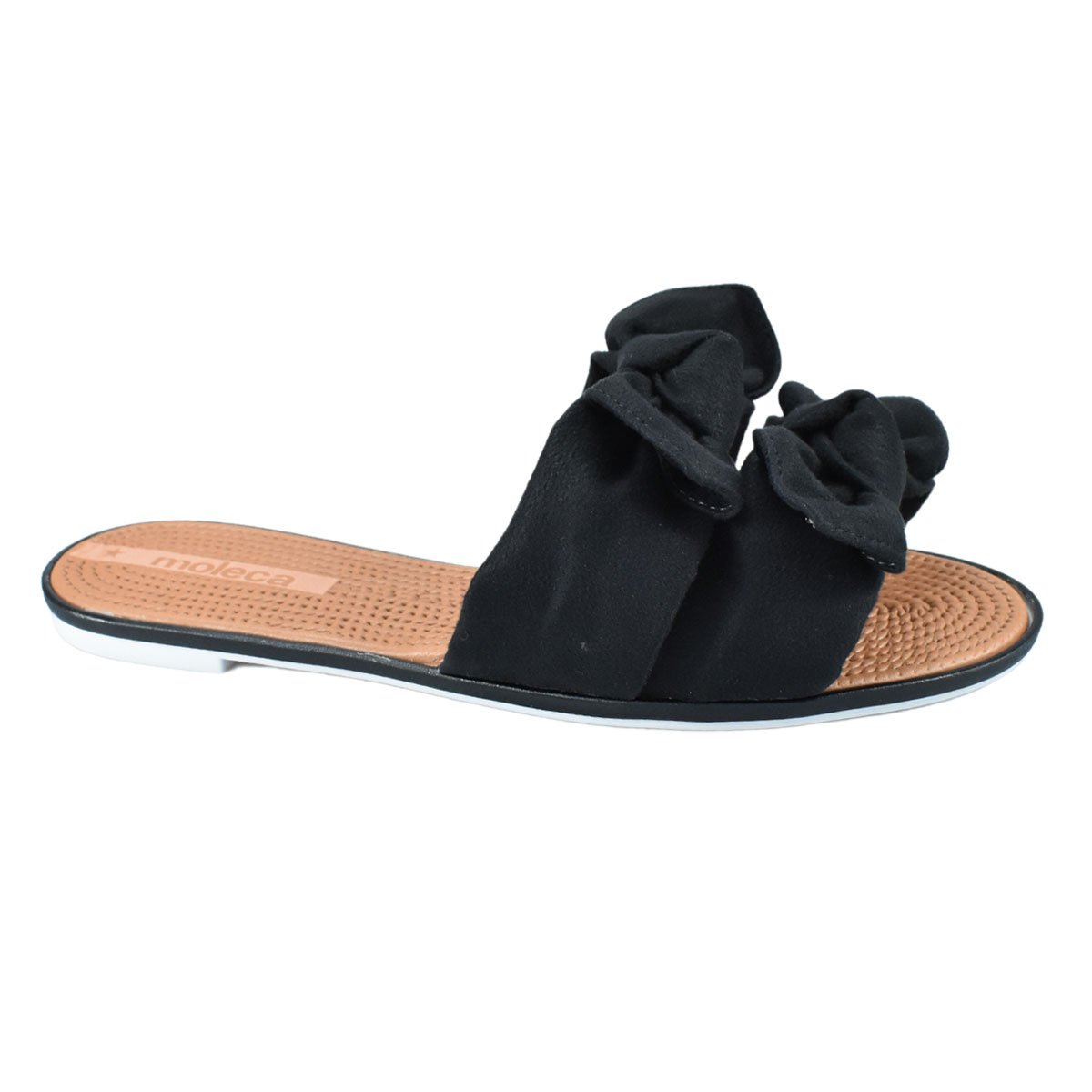 Rasteira Moleca Camurca Flex Preto Lacos Feminino Ultraleve