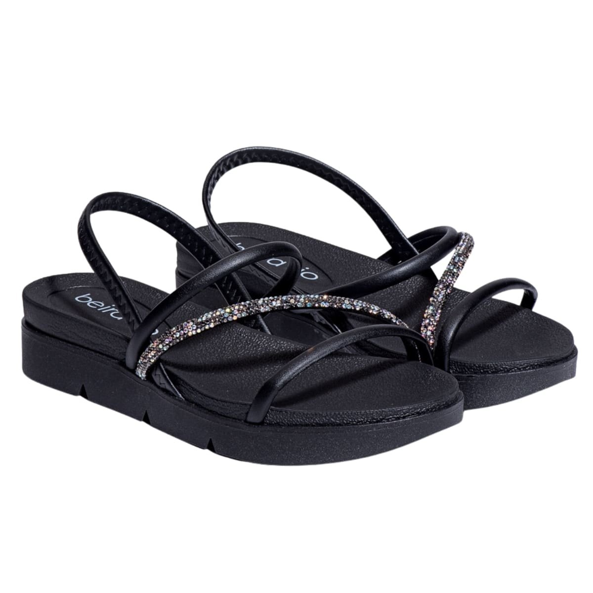 Sandalia Beira Rio Plataforma Tiras Com Strass Feminina  Preto 3
