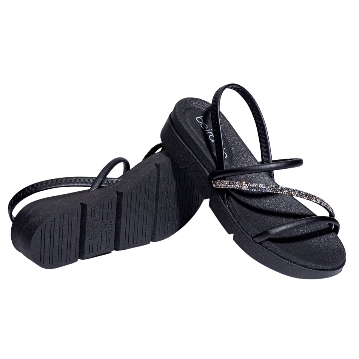 Sandalia Beira Rio Plataforma Tiras Com Strass Feminina  Preto 5
