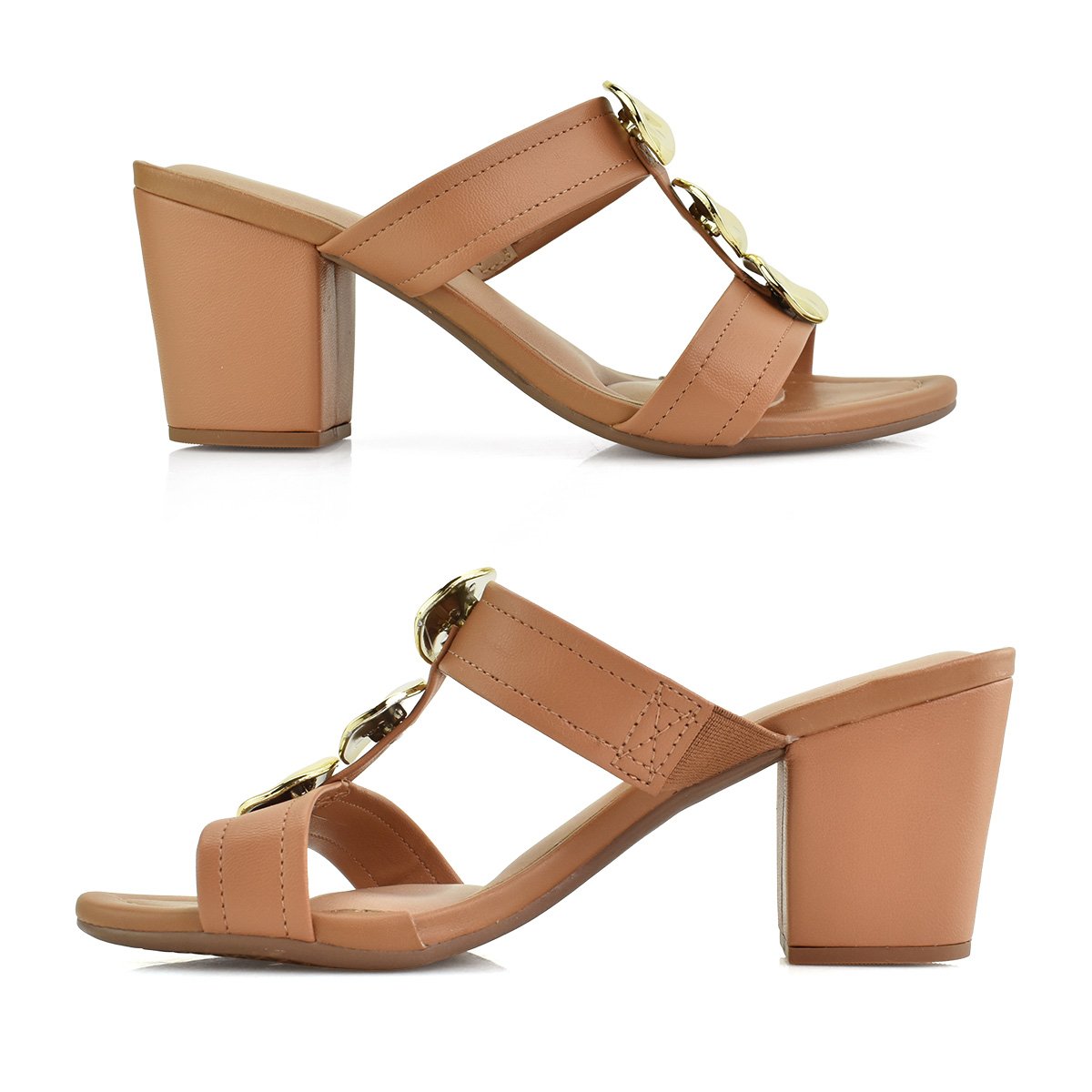 Tamanco Beira Rio Salto baixo Feminino Camel Classico  Marrom 3