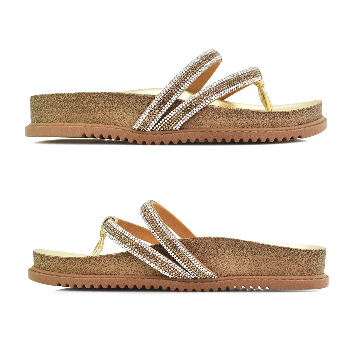 Papete Beira Rio De Dedo Plataforma Pedraria Feminino Dourado Dourado 4