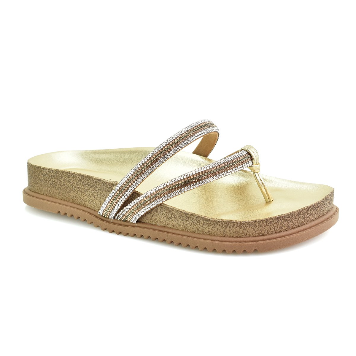 Papete Beira Rio De Dedo Plataforma Pedraria Feminino Dourado