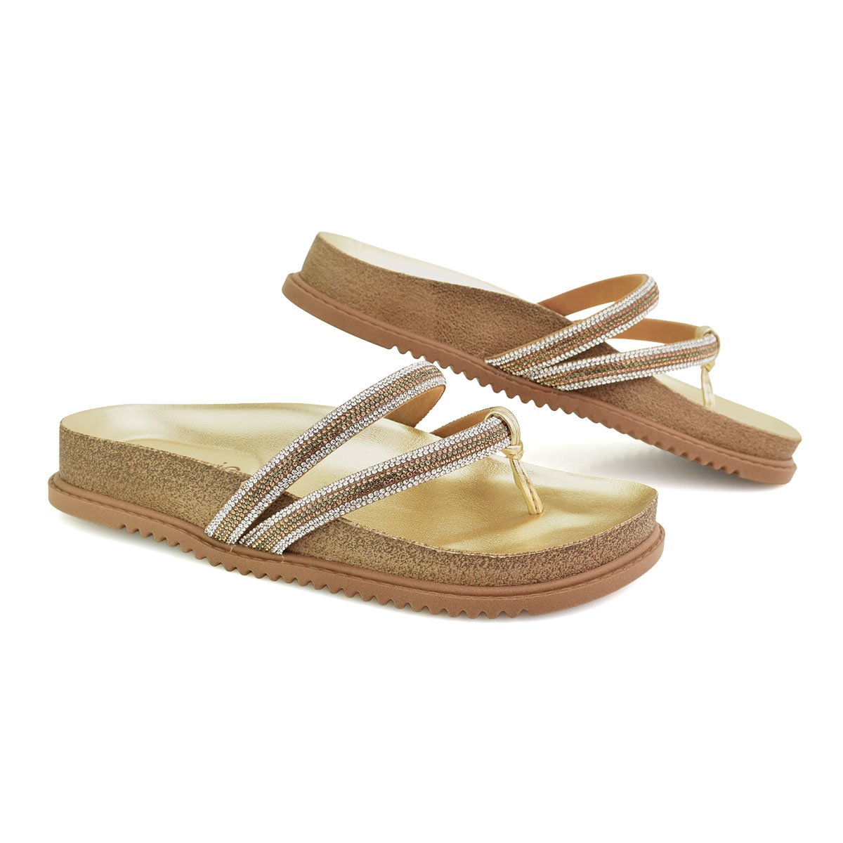 Papete Beira Rio De Dedo Plataforma Pedraria Feminino Dourado Dourado 2