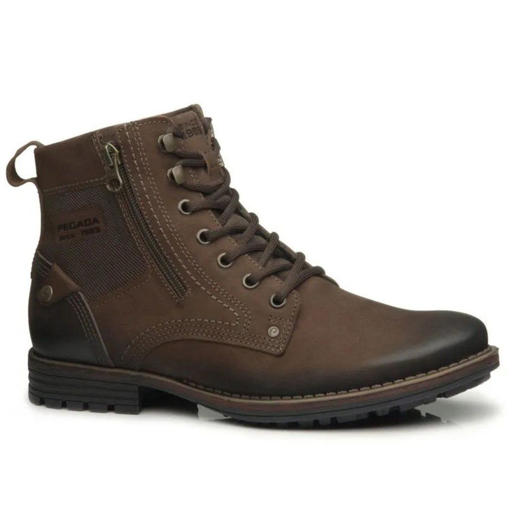Bota Coturno Pegada Action Couro Masculino Castanho