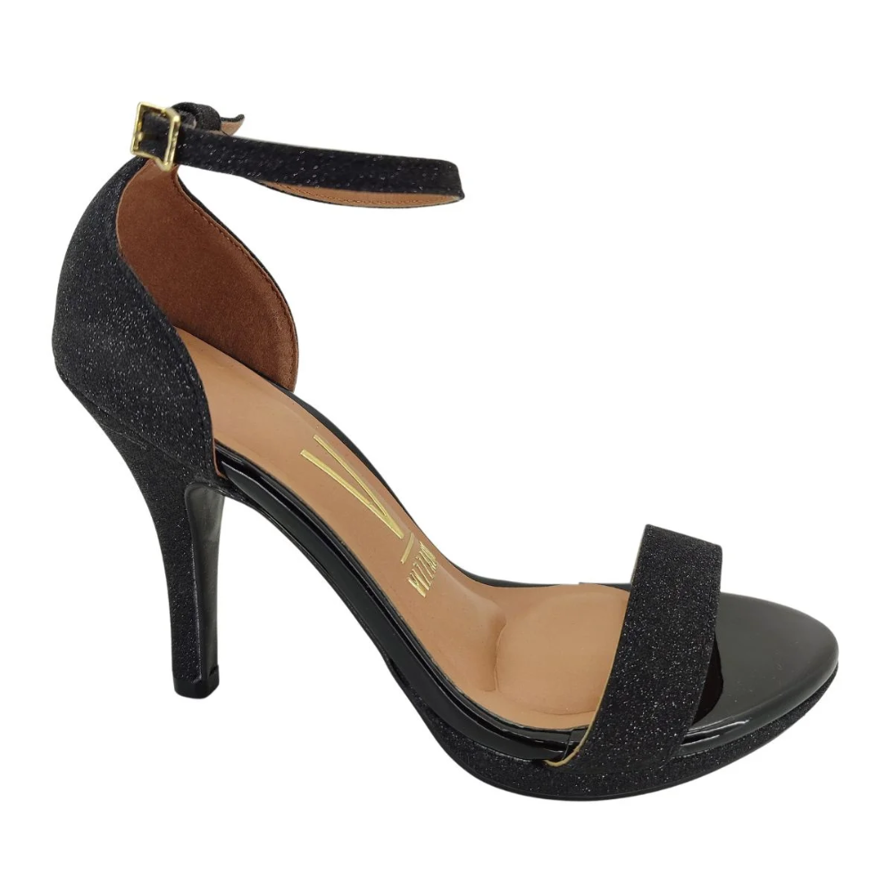 Sandalia Salto Fino Festa Brilho Feminina Fivela Ajustavel Preto 2