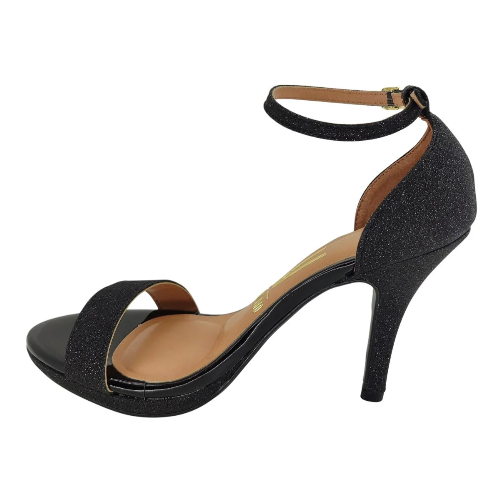 Sandalia Salto Fino Festa Brilho Feminina Fivela Ajustavel Preto 3