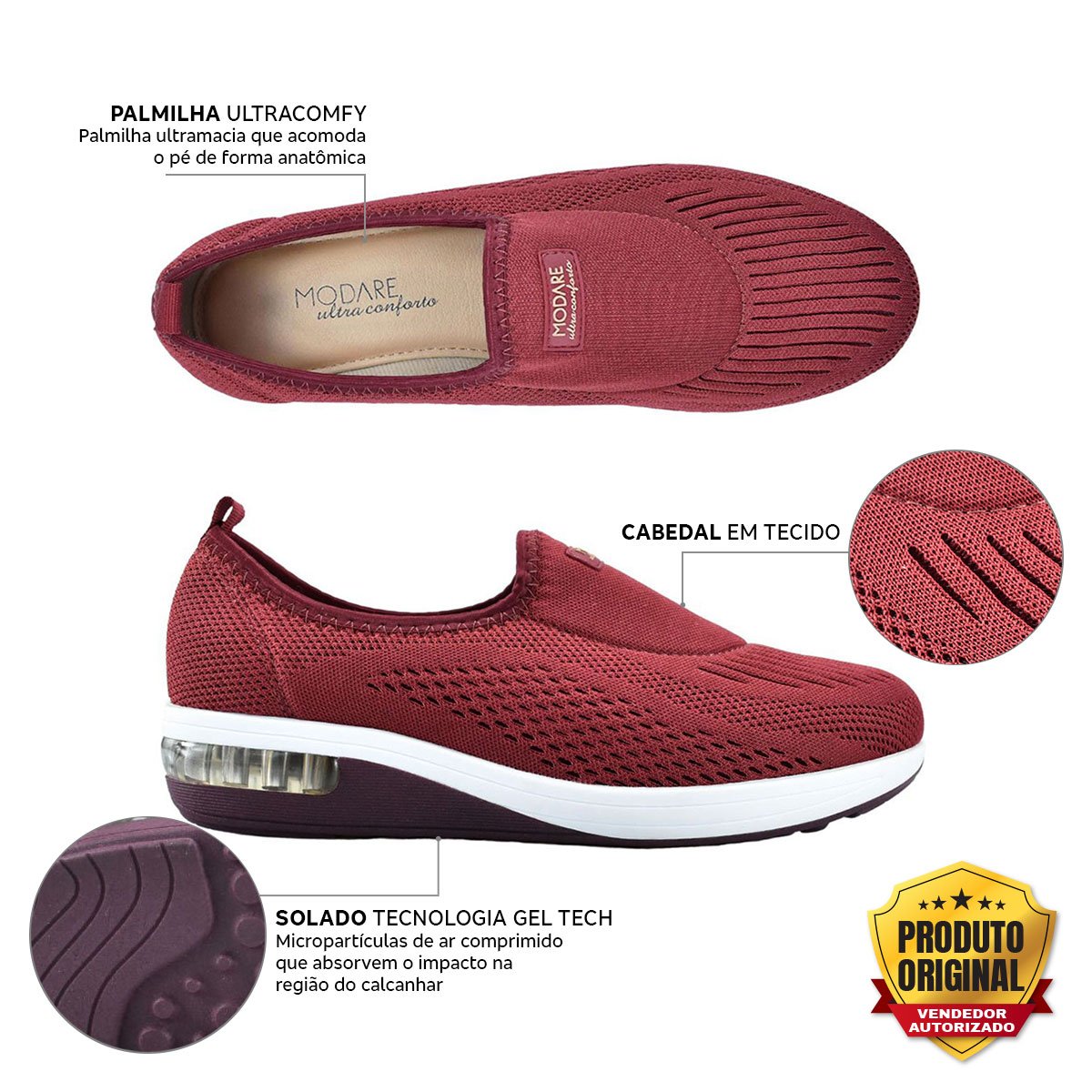 Tenis Slip On Modare Feminino Anatomico Casual 7320217 Vermelho 3