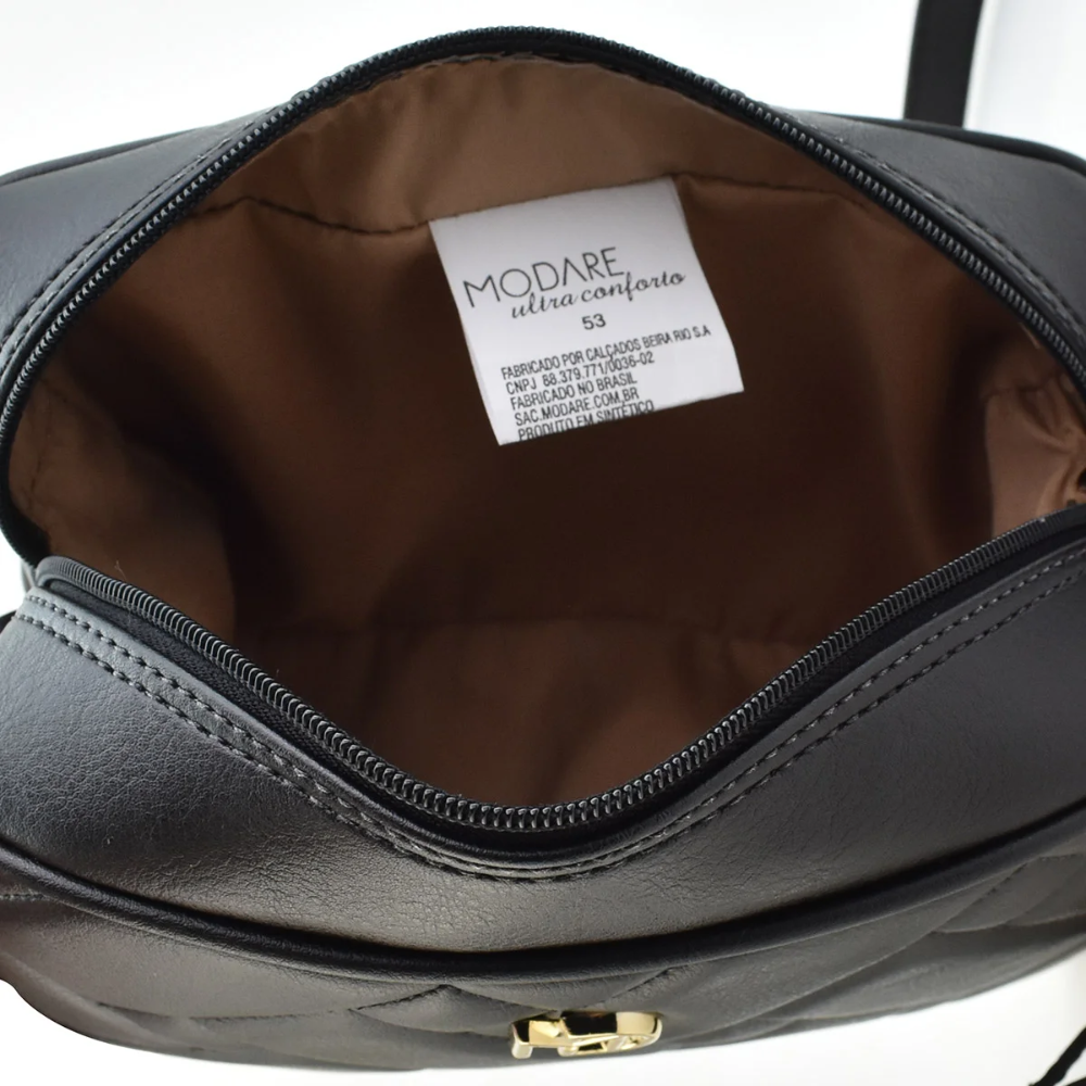 Bolsa Modare Estruturada Napa Preto Feminina Transversal Preto 6