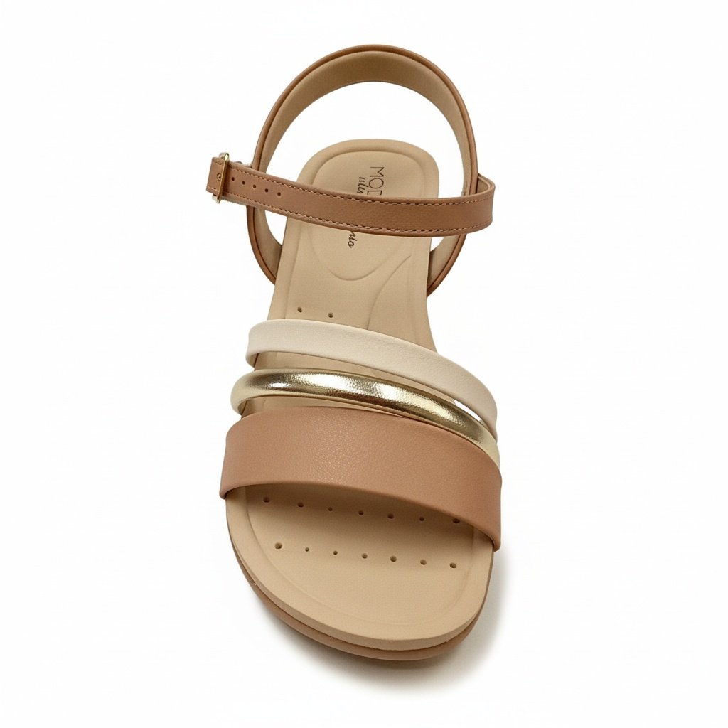 Modare Sandalia Nude Dourado Creme Feminino Ortopedico Bege 2
