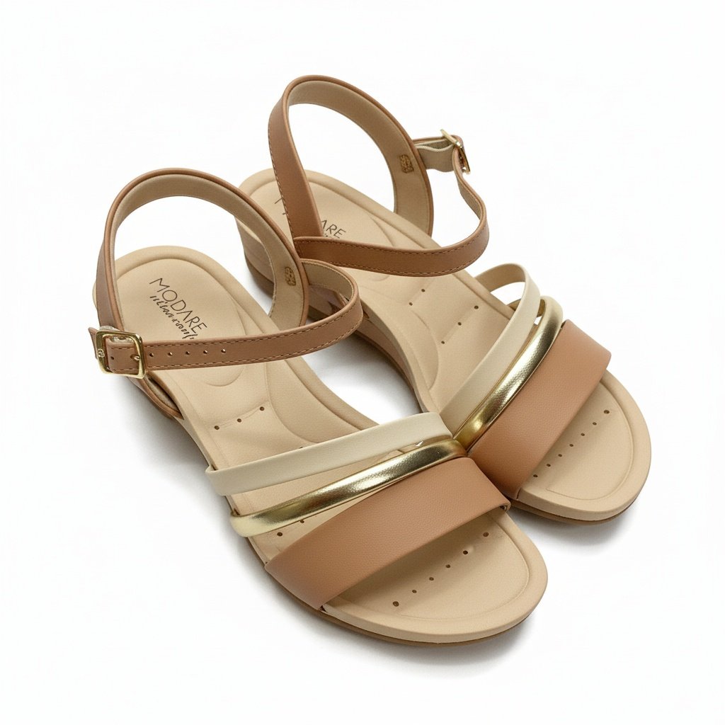 Modare Sandalia Nude Dourado Creme Feminino Ortopedico Bege 4