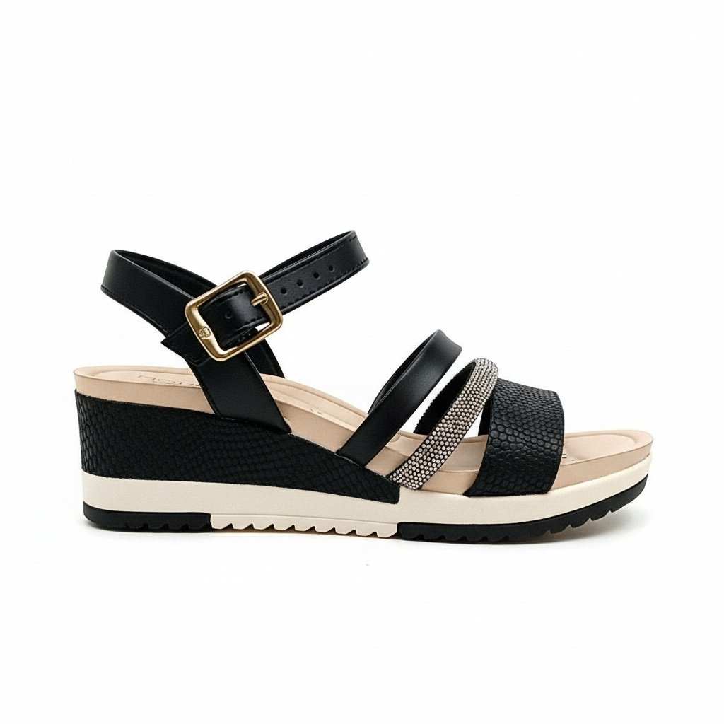 Sandalia Modare Feminina Preto Cristal Ortopedica Casual