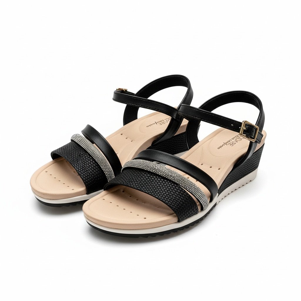 Sandalia Modare Feminina Preto Cristal Ortopedica Casual Preto 4